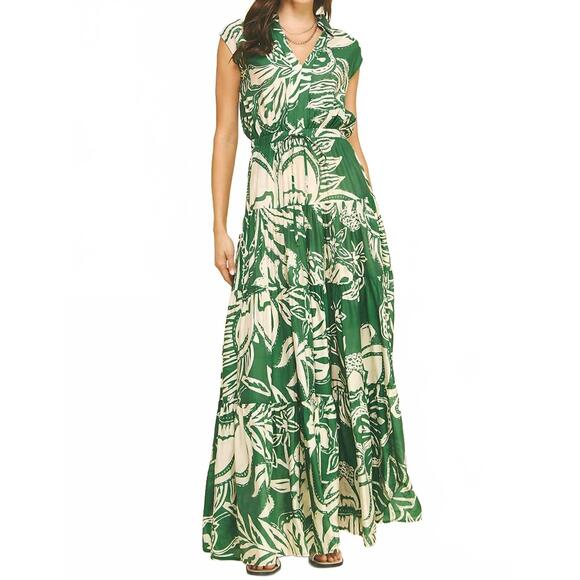 PINCH Dresses & Skirts - NEW PINCH floral tiered maxi dress in green